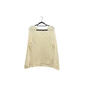 VTG J. JILL Womens L P Cream Open Knit Coastal Beach Sweater Mercerized Cotton
